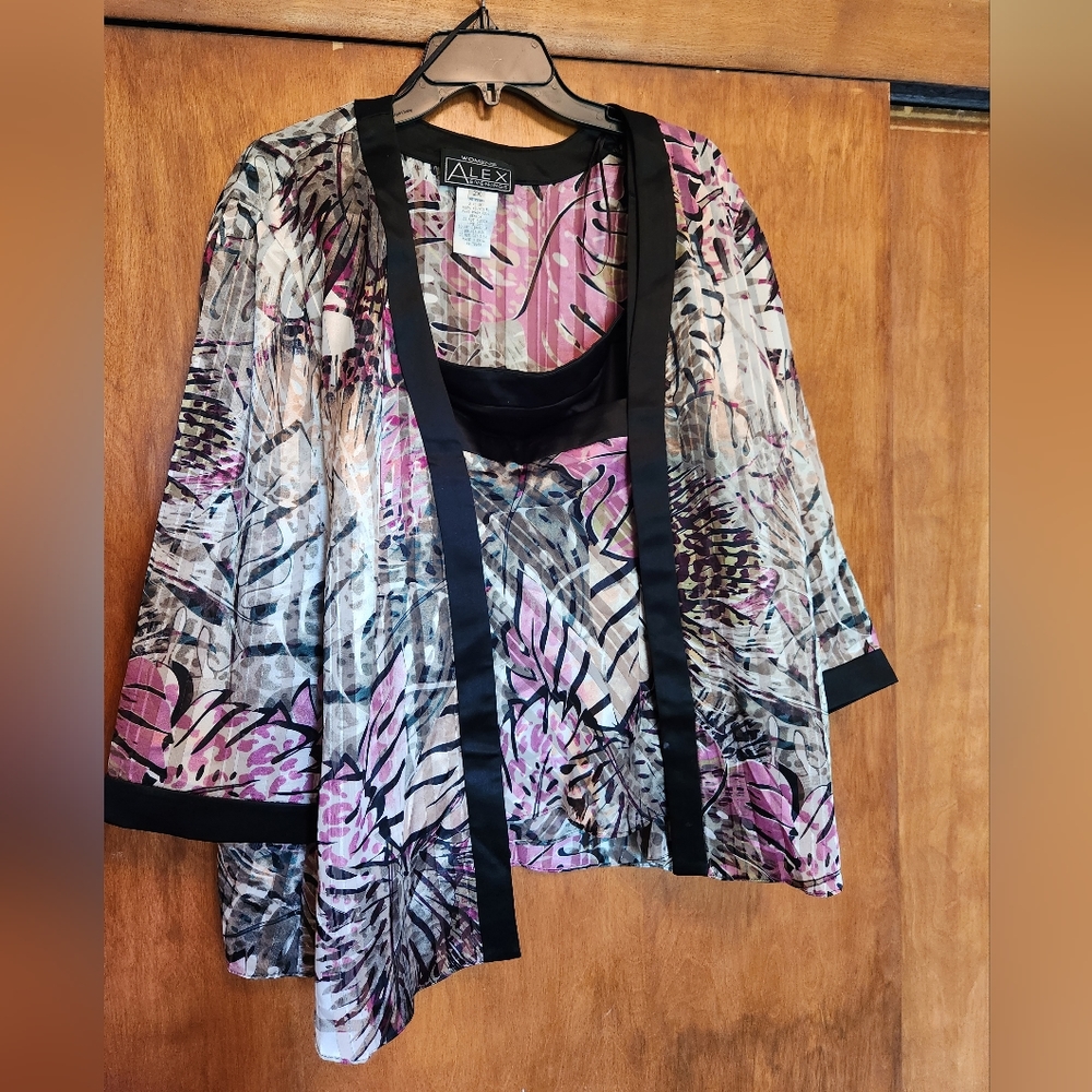 Alex Evenings 2-piece set with floral shimmer tank and jacket, size 2x